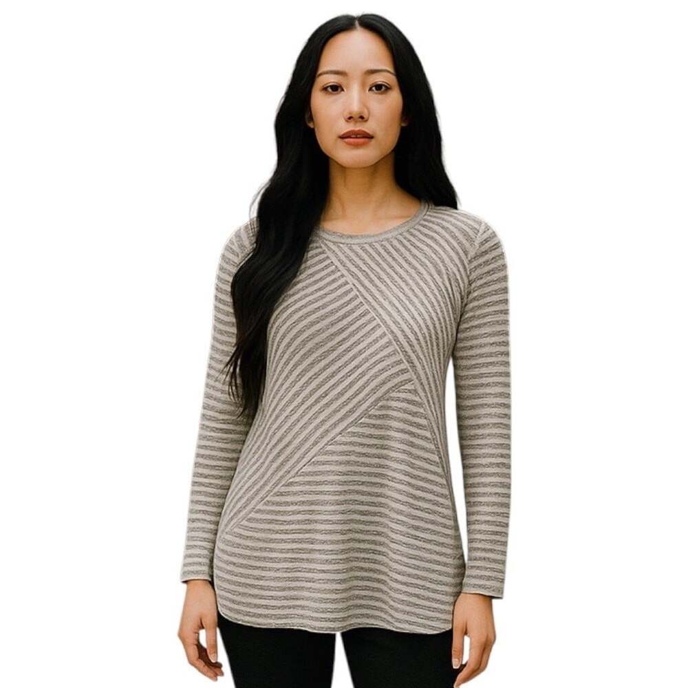 Weekends by Chico's Striped Asymmetrical Long Sleeve Top Women's Size M